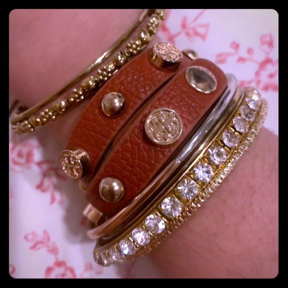 TORY BURCH Double Wrap Logo Bracelet Brown